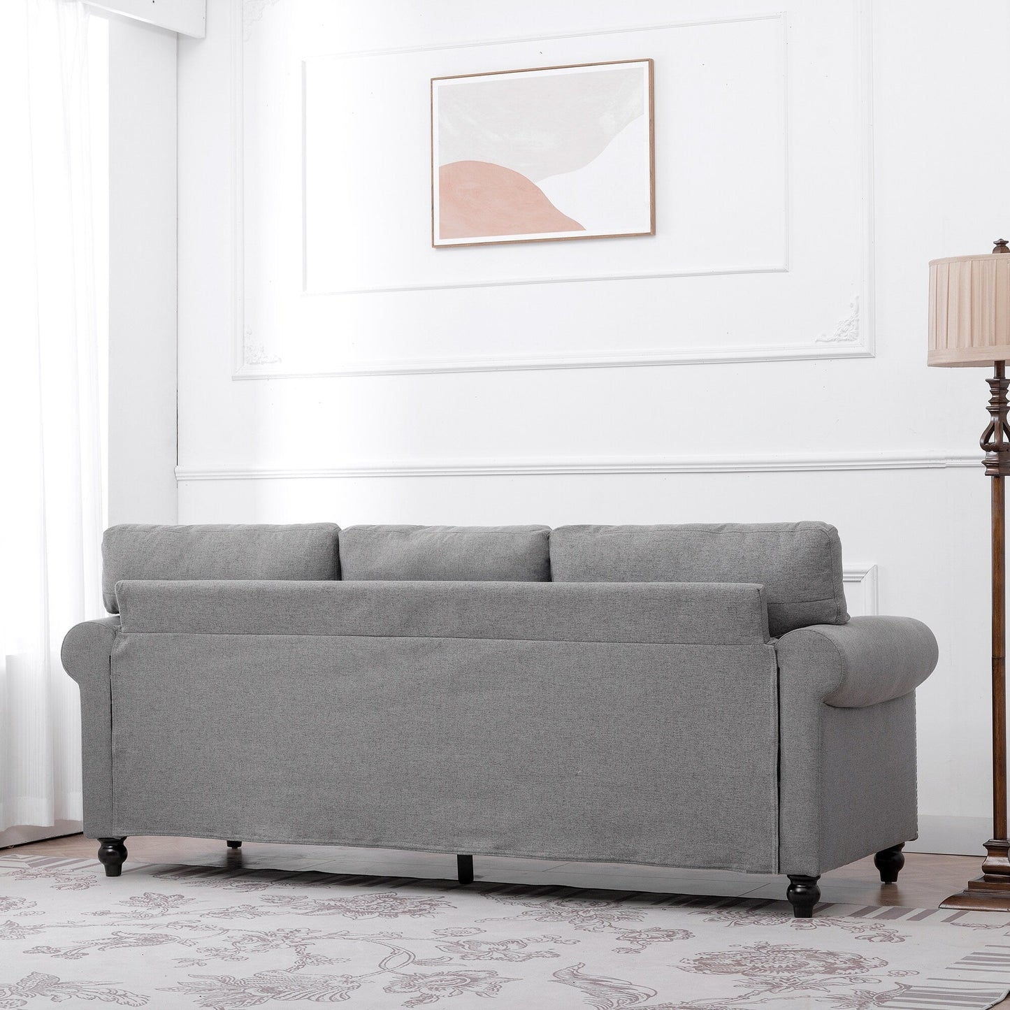 Grey Upholstered 3-seater Sofa with Nailheads