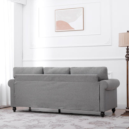 Grey Upholstered 3-seater Sofa with Nailheads