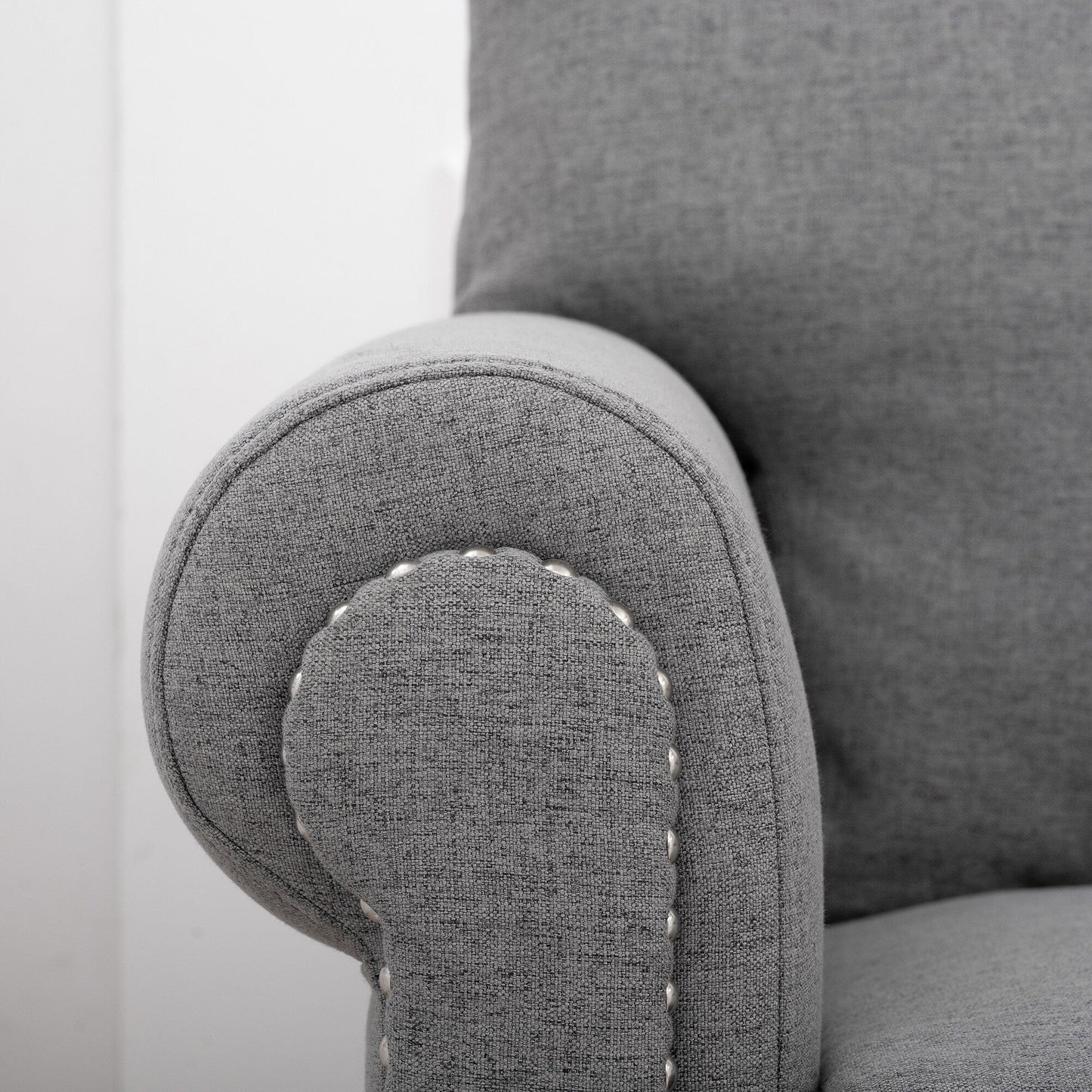 Grey Upholstered 3-seater Sofa with Nailheads