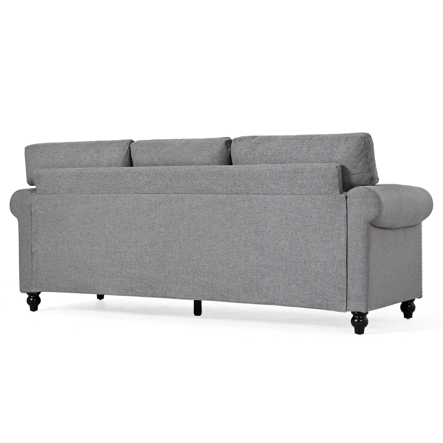 Grey Upholstered 3-seater Sofa with Nailheads