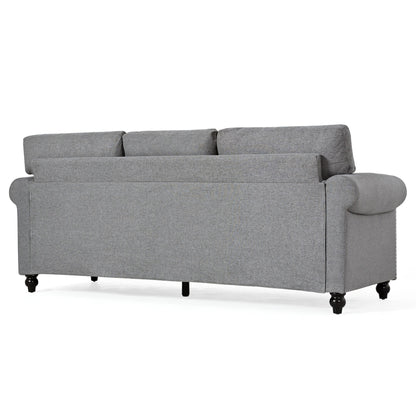 Grey Upholstered 3-seater Sofa with Nailheads