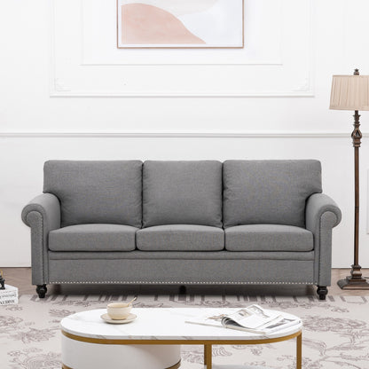 Grey Upholstered 3-seater Sofa with Nailheads