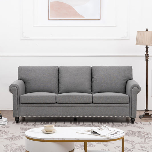 Grey Upholstered 3-seater Sofa with Nailheads