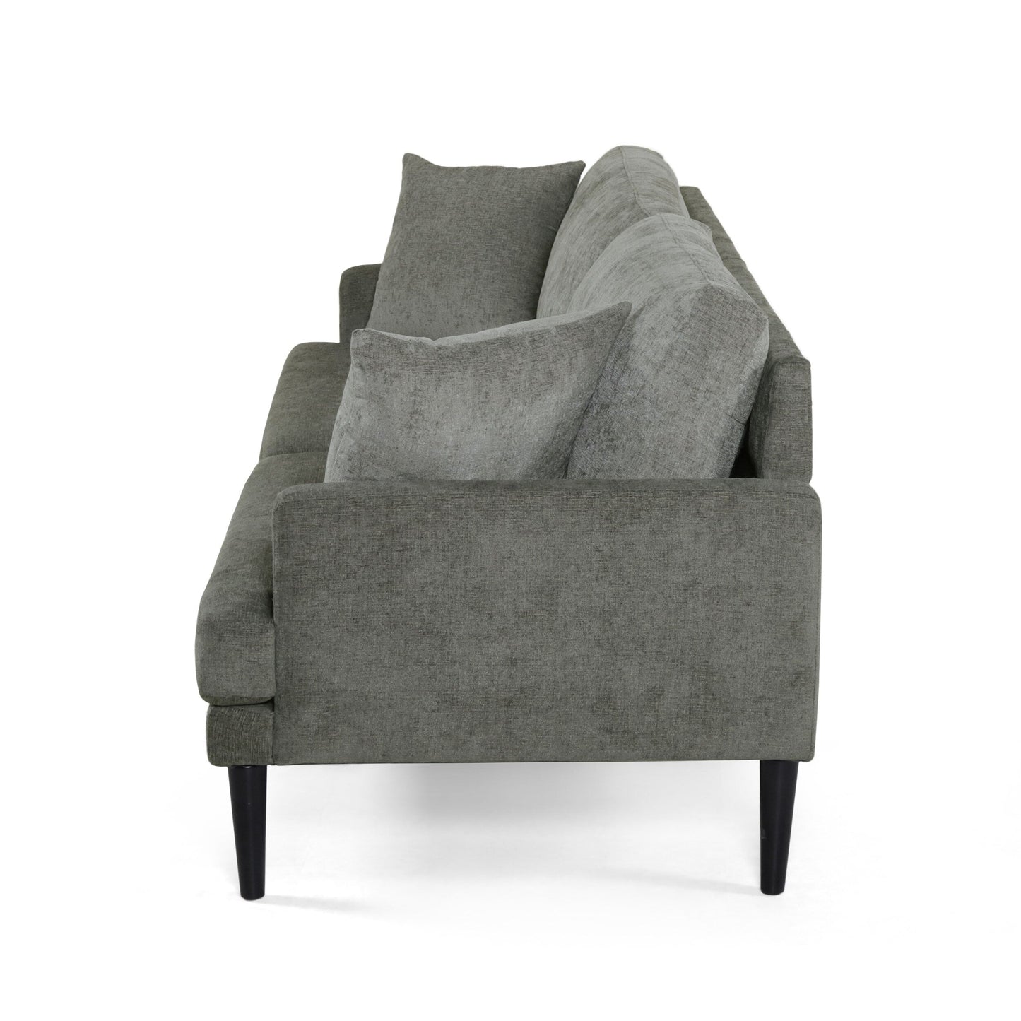 Grey Upholstered 3-seater Sofa with Wood Legs and Accent Pillows