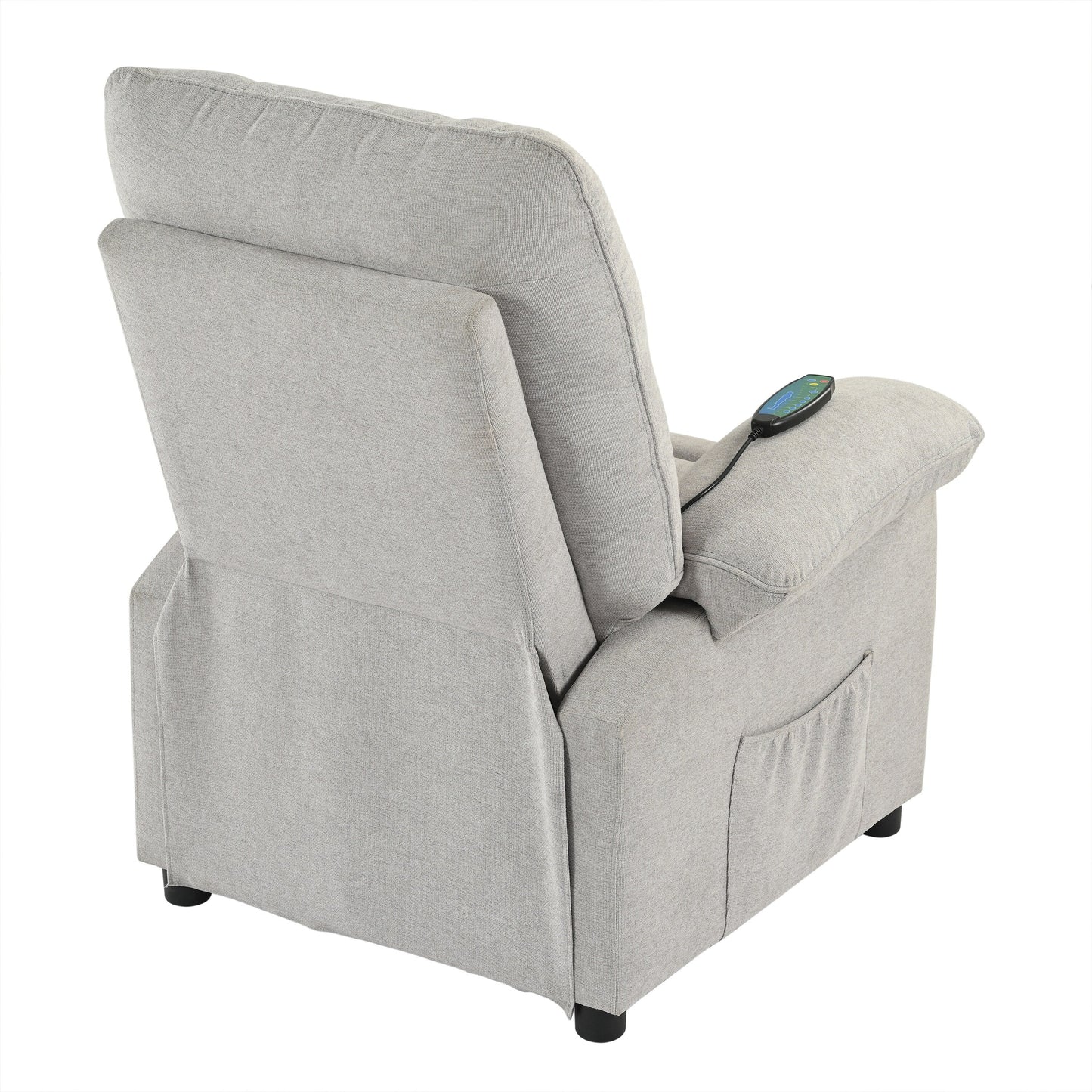 Grey Upholstered Manual Recliner with Massage, Lumbar Heating, Pillow Top Arms, Side Pockets