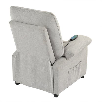 Grey Upholstered Manual Recliner with Massage, Lumbar Heating, Pillow Top Arms, Side Pockets