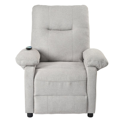 Grey Upholstered Manual Recliner with Massage, Lumbar Heating, Pillow Top Arms, Side Pockets
