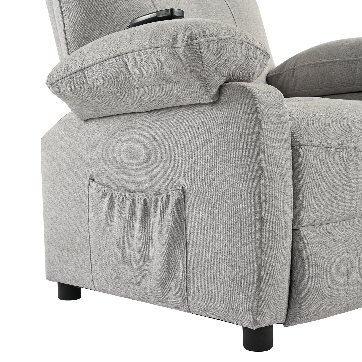 Grey Upholstered Manual Recliner with Massage, Lumbar Heating, Pillow Top Arms, Side Pockets