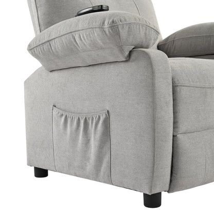 Grey Upholstered Manual Recliner with Massage, Lumbar Heating, Pillow Top Arms, Side Pockets