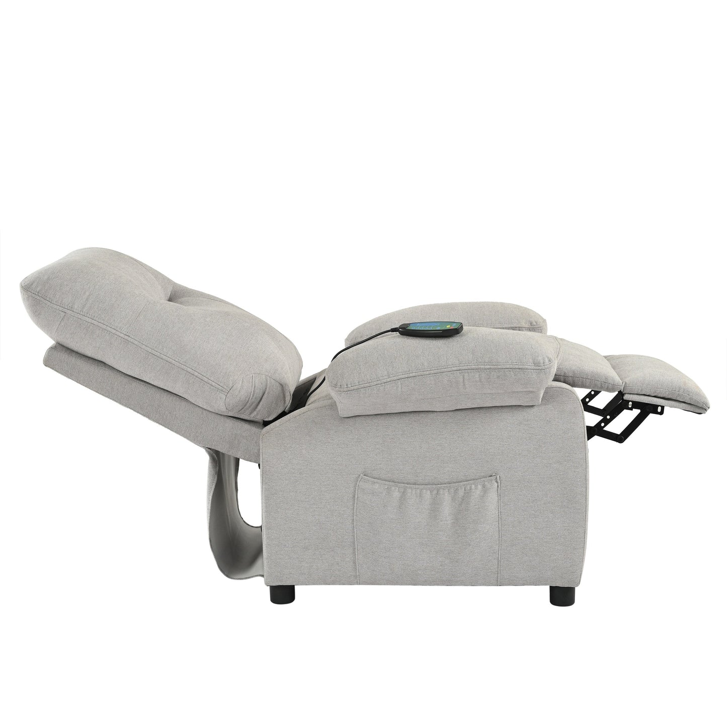 Grey Upholstered Manual Recliner with Massage, Lumbar Heating, Pillow Top Arms, Side Pockets
