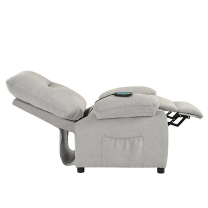 Grey Upholstered Manual Recliner with Massage, Lumbar Heating, Pillow Top Arms, Side Pockets