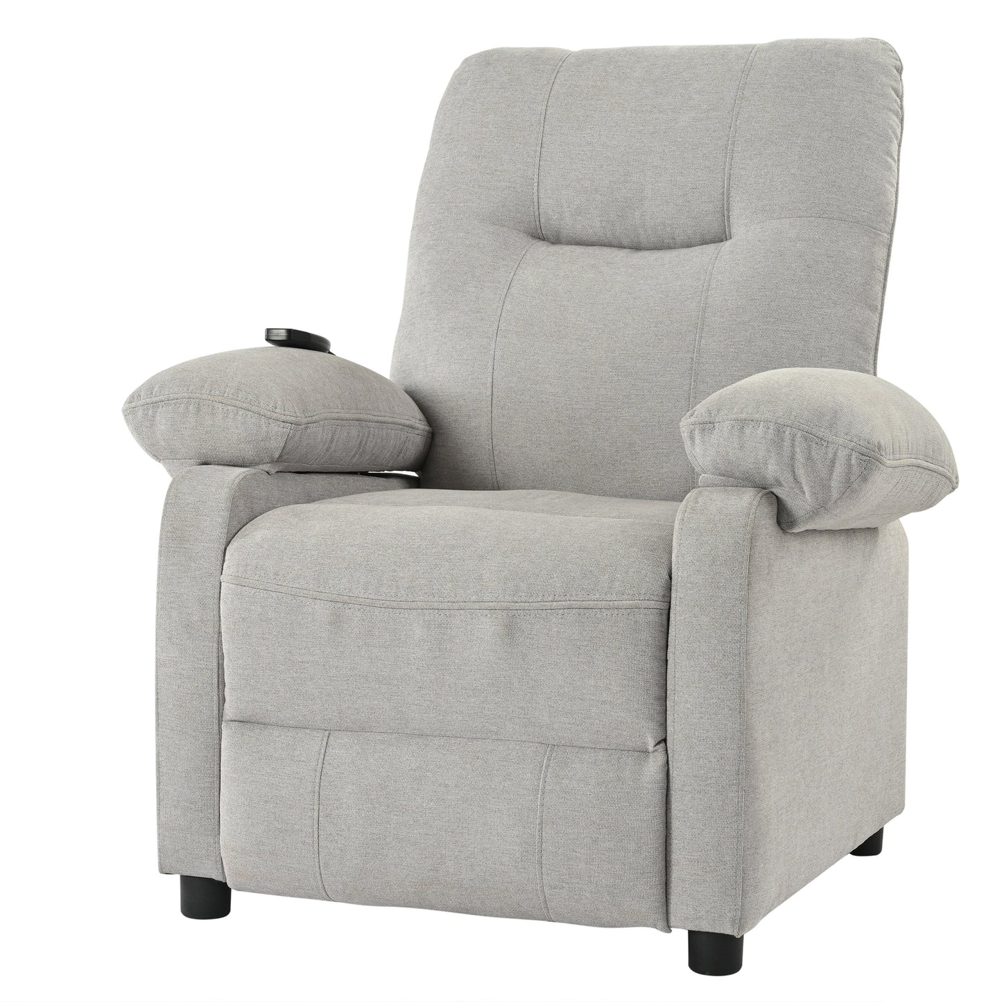 Grey Upholstered Manual Recliner with Massage, Lumbar Heating, Pillow Top Arms, Side Pockets