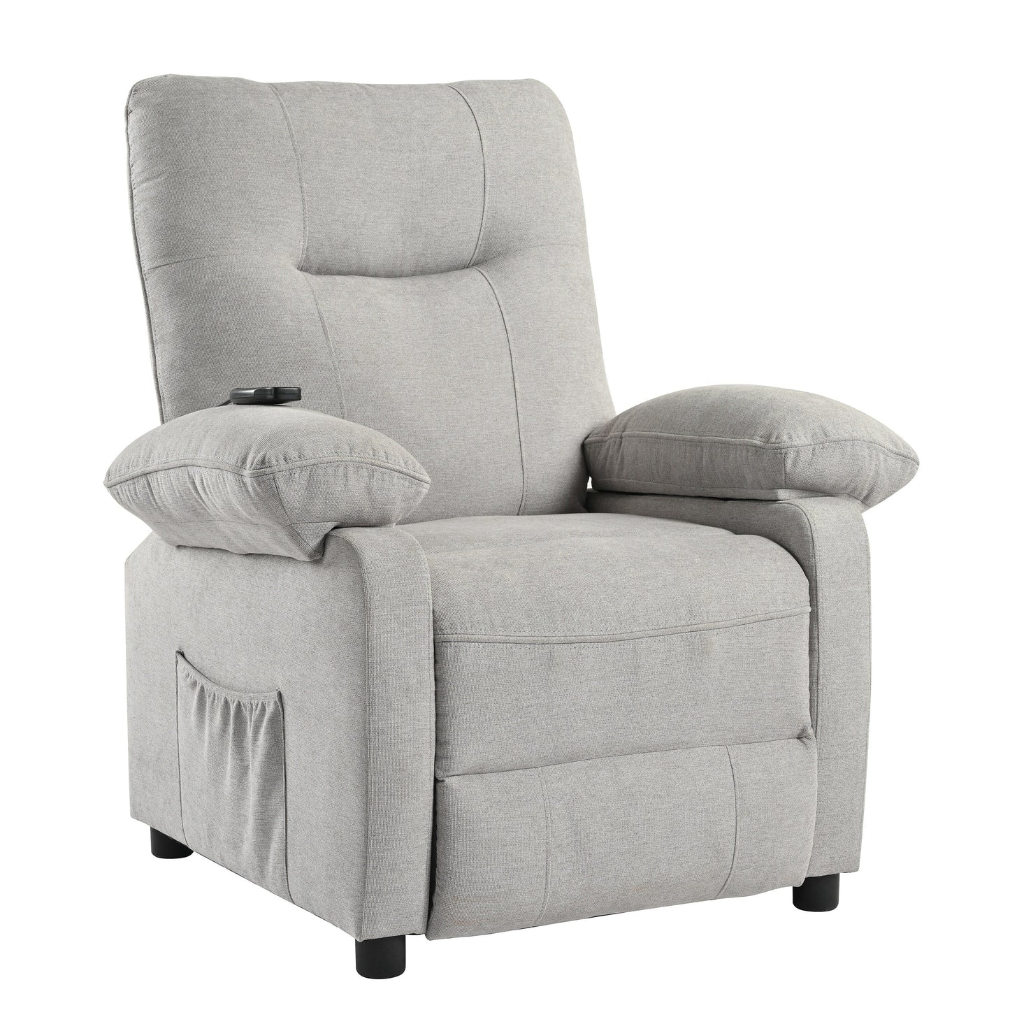 Grey Upholstered Manual Recliner with Massage, Lumbar Heating, Pillow Top Arms, Side Pockets