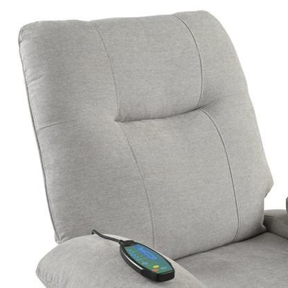 Grey Upholstered Manual Recliner with Massage, Lumbar Heating, Pillow Top Arms, Side Pockets