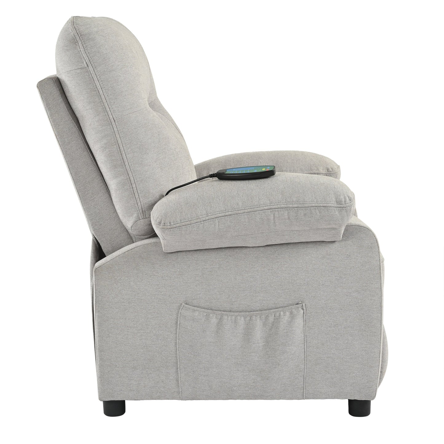 Grey Upholstered Manual Recliner with Massage, Lumbar Heating, Pillow Top Arms, Side Pockets