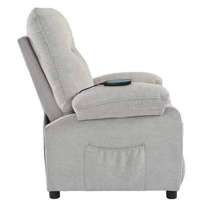 Grey Upholstered Manual Recliner with Massage, Lumbar Heating, Pillow Top Arms, Side Pockets