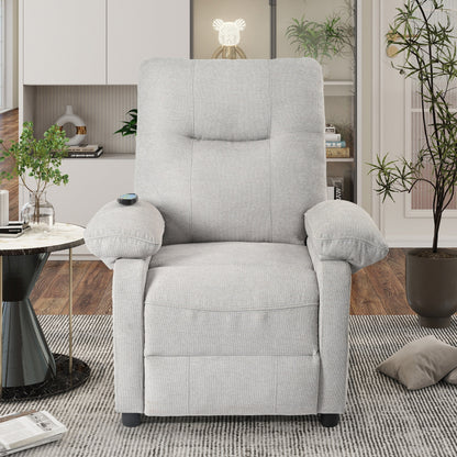Grey Upholstered Manual Recliner with Massage, Lumbar Heating, Pillow Top Arms, Side Pockets