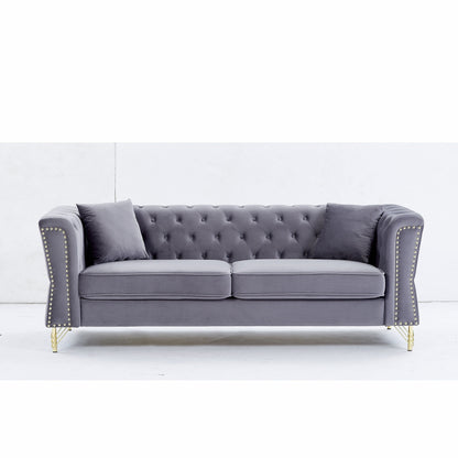 Grey Velvet 3-seater Sofa with Tufted Couch