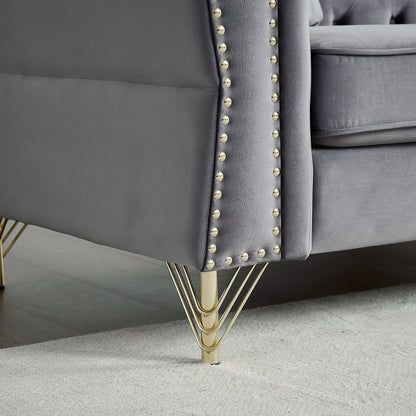Grey Velvet 3-seater Sofa with Tufted Couch