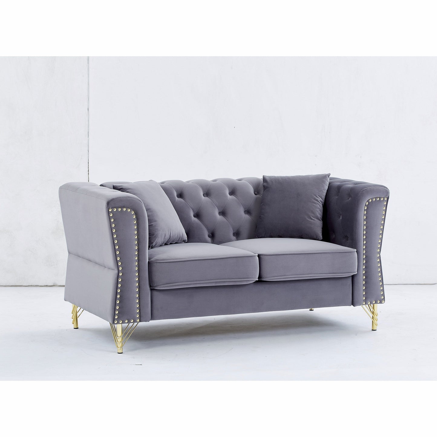Grey Velvet 3-seater Sofa with Tufted Couch