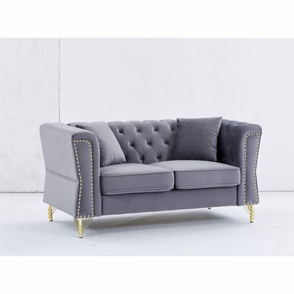 Grey Velvet 3-seater Sofa with Tufted Couch