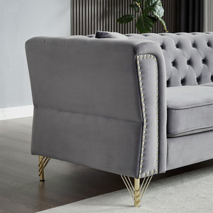 Grey Velvet 3-seater Sofa with Tufted Couch