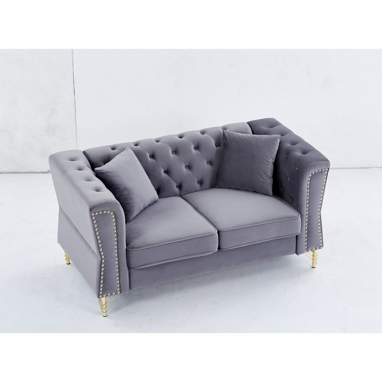 Grey Velvet 3-seater Sofa with Tufted Couch