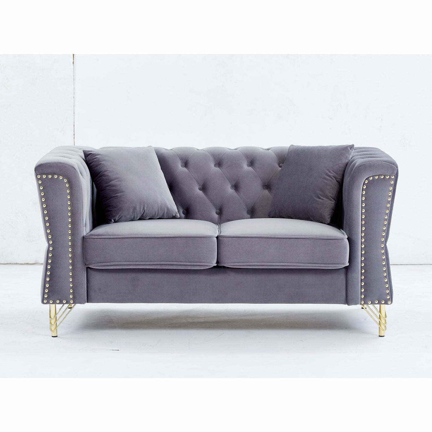 Grey Velvet 3-seater Sofa with Tufted Couch