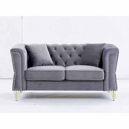 Grey Velvet 3-seater Sofa with Tufted Couch