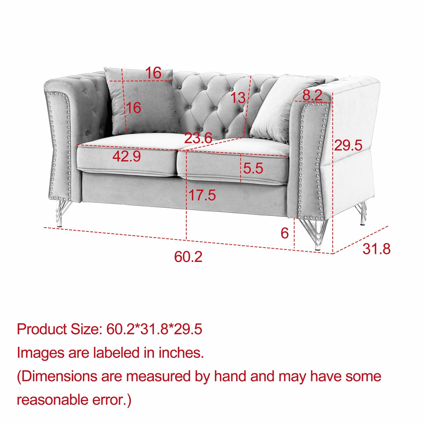 Grey Velvet 3-seater Sofa with Tufted Couch