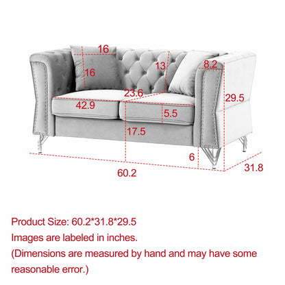 Grey Velvet 3-seater Sofa with Tufted Couch