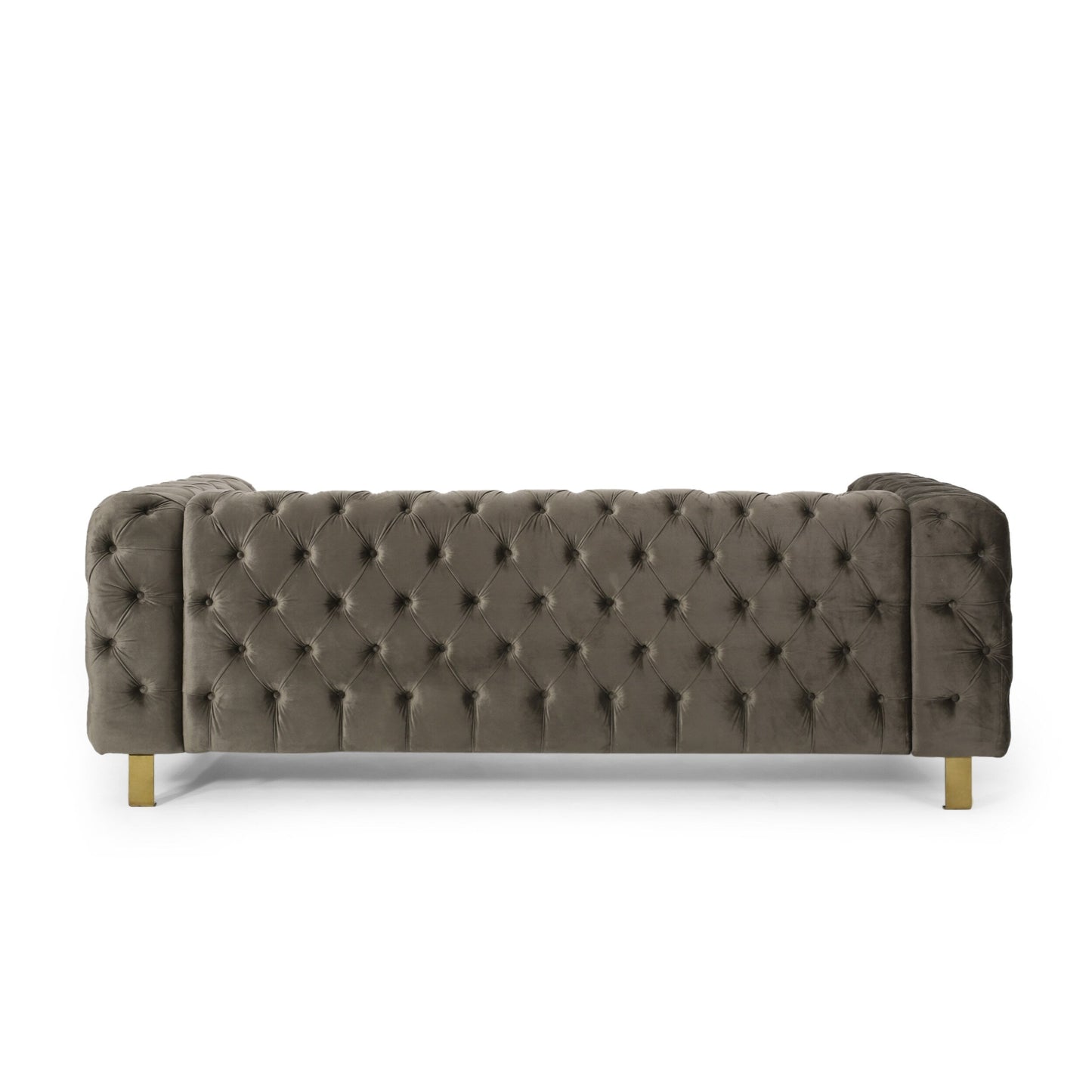 Grey Velvet Button Tufted 3-seater Sofa with Iron Legs