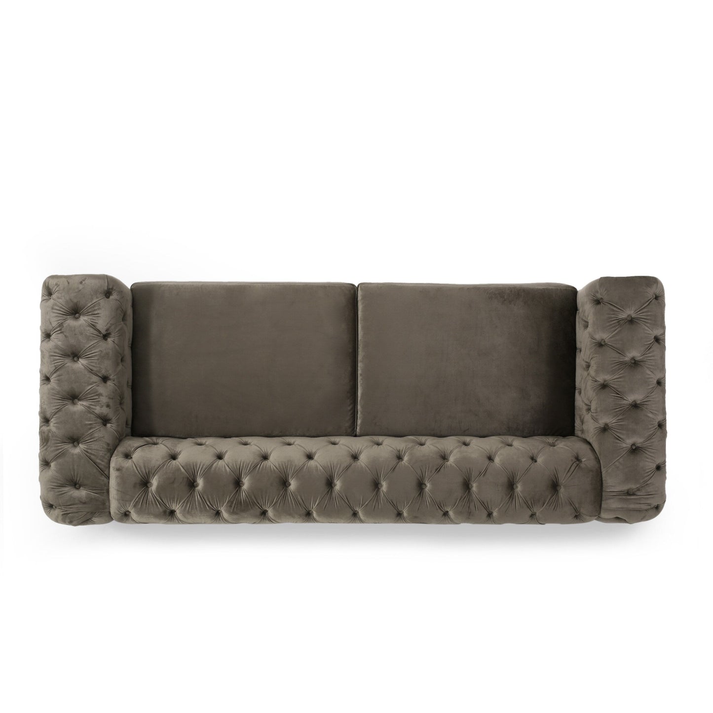 Grey Velvet Button Tufted 3-seater Sofa with Iron Legs