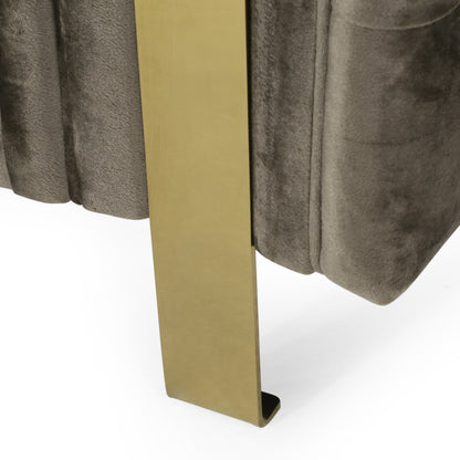 Grey Velvet Button Tufted 3-seater Sofa with Iron Legs