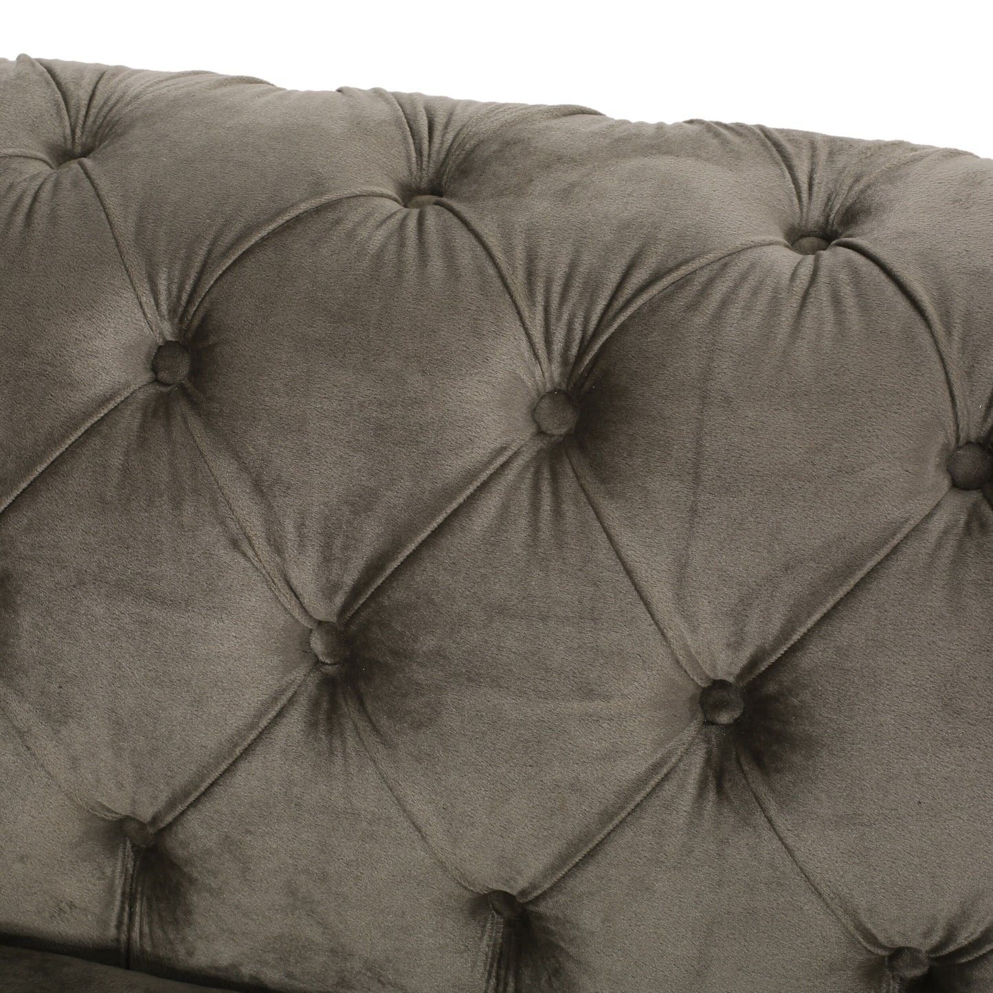 Grey Velvet Button Tufted 3-seater Sofa with Iron Legs