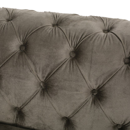 Grey Velvet Button Tufted 3-seater Sofa with Iron Legs