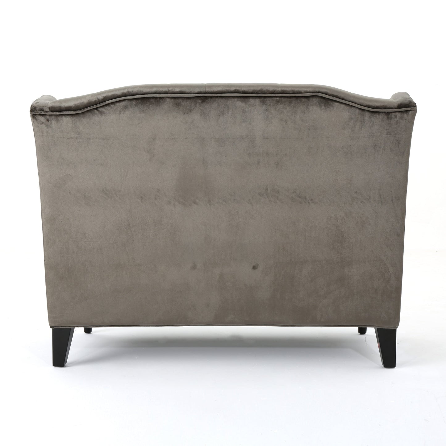 Grey Velvet Button Tufted High Wingback Loveseat Sofa