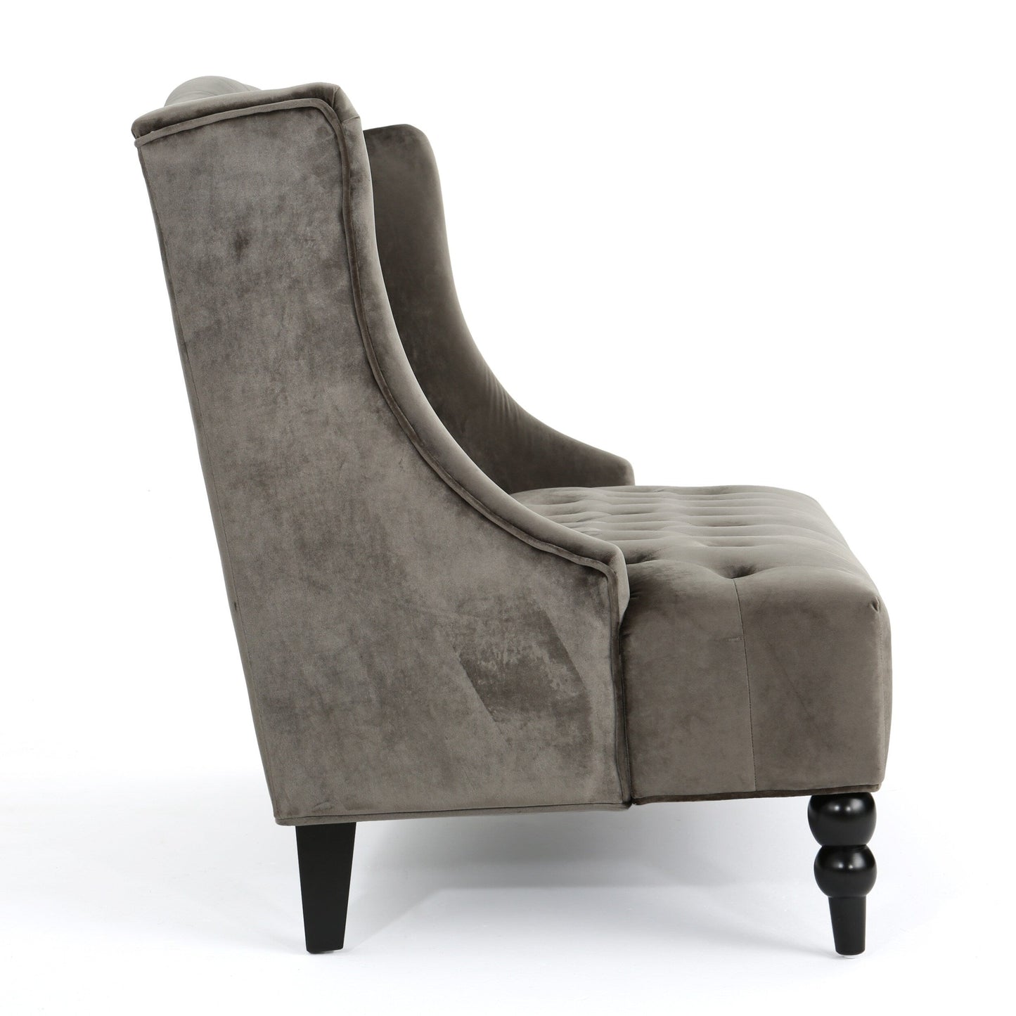 Grey Velvet Button Tufted High Wingback Loveseat Sofa