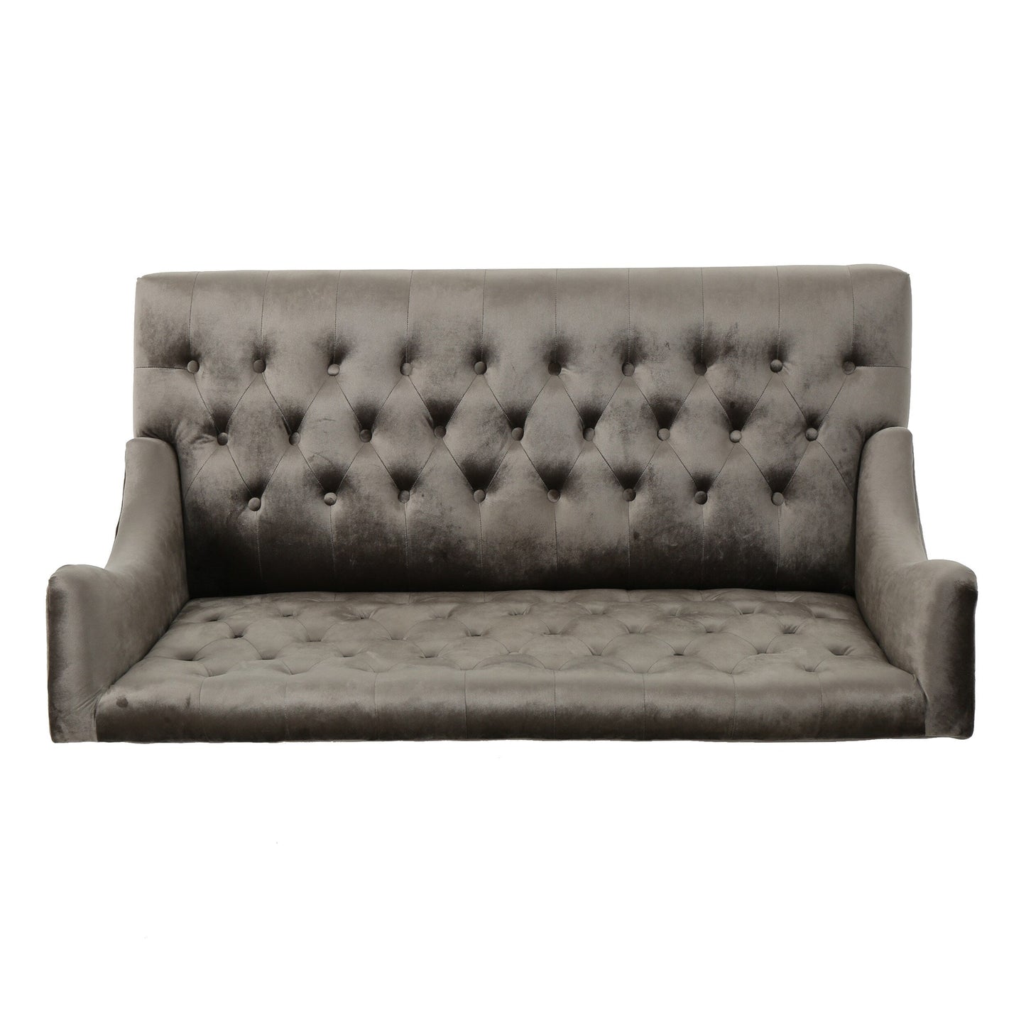 Grey Velvet Button Tufted High Wingback Loveseat Sofa