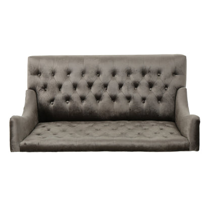 Grey Velvet Button Tufted High Wingback Loveseat Sofa