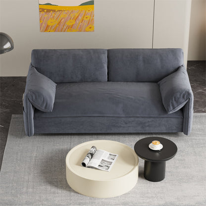 Grey Velvet Loveseat Pull Out Sofa Bed with Side Storage