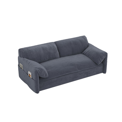 Grey Velvet Loveseat Pull Out Sofa Bed with Side Storage