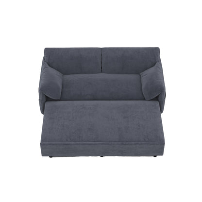 Grey Velvet Loveseat Pull Out Sofa Bed with Side Storage