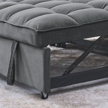 Grey Velvet Pull-Out Loveseat Sofa Bed with Side Pockets