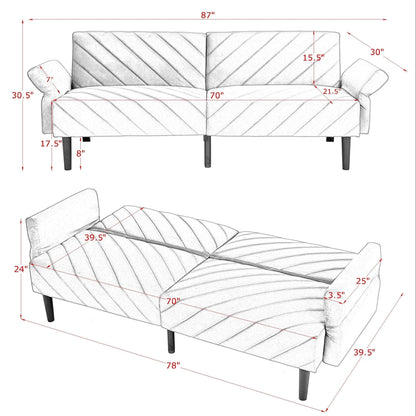 Grey Velvet Tufted Convertible Futon Sofa Bed