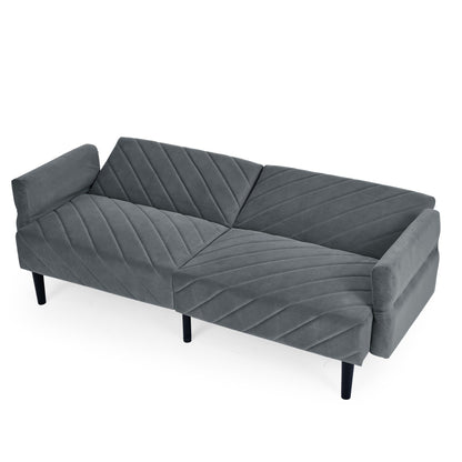 Grey Velvet Tufted Convertible Futon Sofa Bed