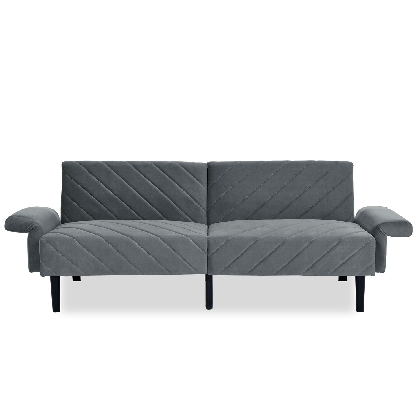 Grey Velvet Tufted Convertible Futon Sofa Bed