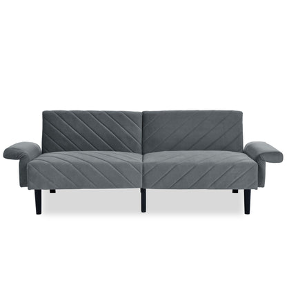 Grey Velvet Tufted Convertible Futon Sofa Bed