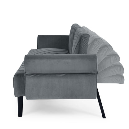 Grey Velvet Tufted Convertible Futon Sofa Bed