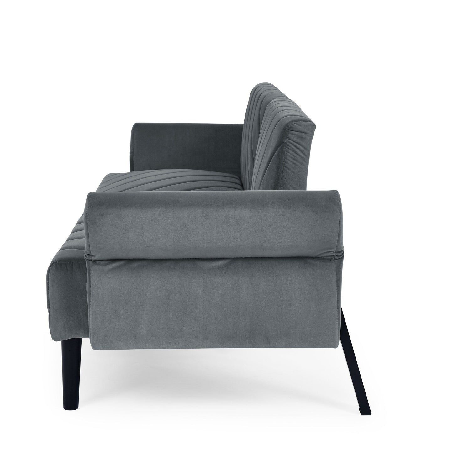 Grey Velvet Tufted Convertible Futon Sofa Bed
